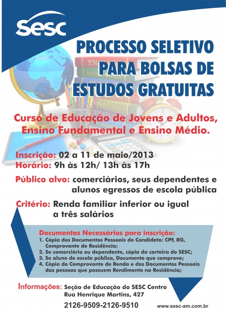 Sesc oferece bolsas de estudo gratuitas para o curso de EJA