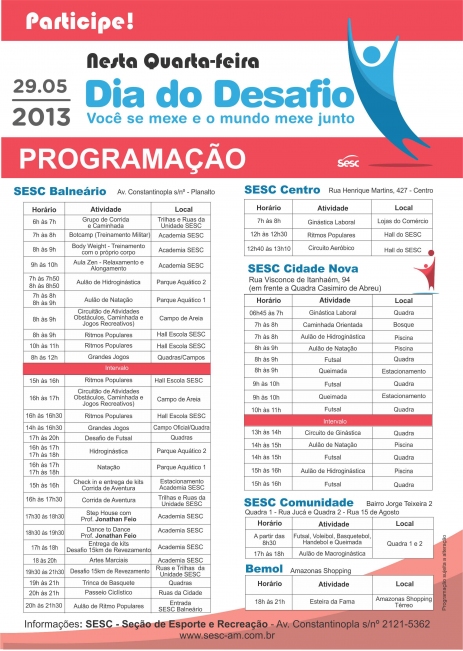 Dia do Desafio do Sesc Amazonas será nesta quarta