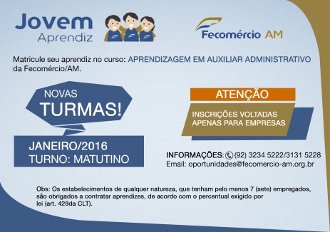 Fecomércio abre inscrições para Programa Jovem Aprendiz