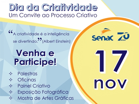 Senac promove ciclo de palestras, oficinas e exposições no Dia da Criatividade