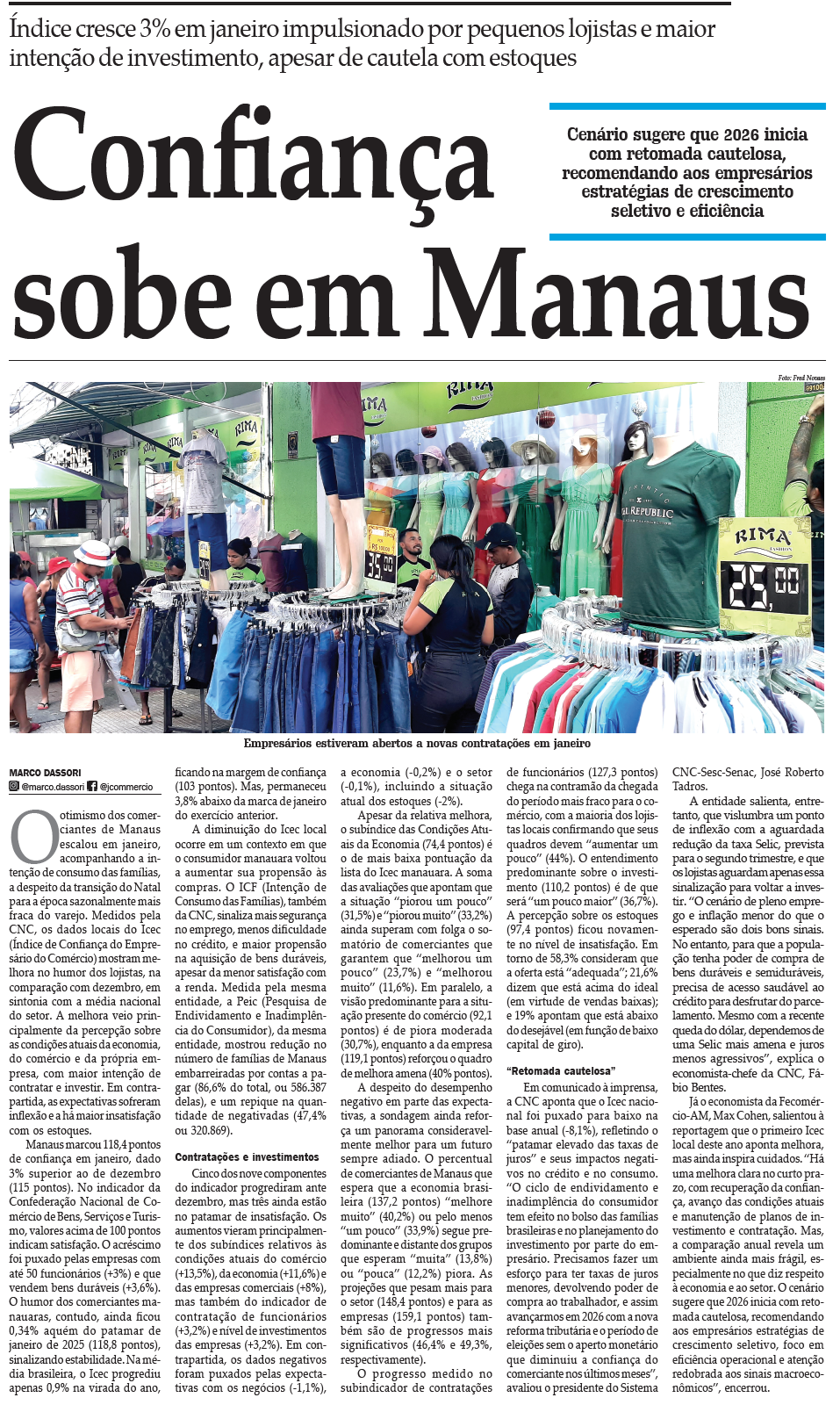 Confiança sobe em Manaus